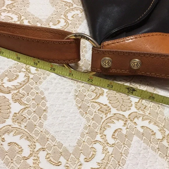 MARINO ORLANDI Genuine Leather Black/Brown ColorBlock Shoulder Bag Made in Italy - Picture 16 of 16